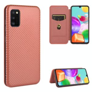 For Samsung Galaxy A41(Eurasian Version) Carbon Fiber Texture Horizontal Flip TPU + PC + PU Leather Case with Rope & Card Slot(Brown) (OEM)