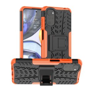 For Motorola Moto G22/E32 Tire Texture TPU + PC Phone Case with Holder(Orange) (OEM)