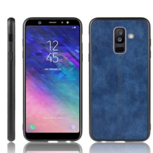 For Galaxy A6 Plus Shockproof Sewing Cow Pattern Skin PC + PU + TPU Case(Blue) (OEM)