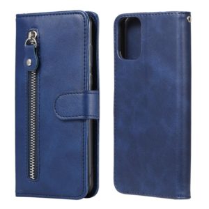 For Motorola Moto G9 Plus Fashion Calf Texture Zipper Horizontal Flip Leather Case with Holder & Card Slots & Wallet(Blue) (OEM)