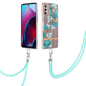 For Motorola Moto G Stylus 2022 4G Flowers Series TPU Phone Case with Lanyard(Blue Rose) (OEM)