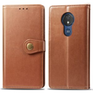Retro Solid Color Leather Buckle Mobile Phone Protection Leather Case with Lanyard & Photo Frame & Card Slot & Wallet & Bracket Function for Motorola Moto G7 Play(Brown) (OEM)