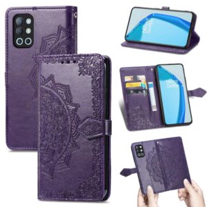 For OnePlus 9R Mandala Flower Embossed Horizontal Flip Leather Case with Holder & Three Card Slots & Wallet & Lanyard(Purple) (OEM)