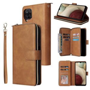 For Samsung Galaxy A12 5G Zipper Wallet Bag Horizontal Flip PU Leather Case with Holder & 9 Card Slots & Wallet & Lanyard & Photo Frame(Brown) (OEM)