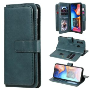 For Samsung Galaxy A20 / A30 Multifunctional Magnetic Copper Buckle Horizontal Flip Solid Color Leather Case with 10 Card Slots & Wallet & Holder & Photo Frame(Dark Green) (OEM)