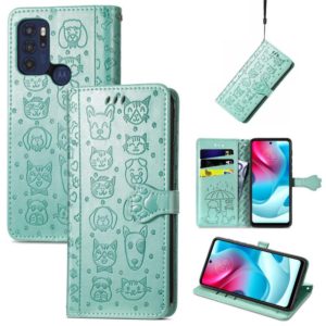 For Motorola Moto G60S Lovely Cat and Dog Embossing Pattern Horizontal Flip Leather Phone Case with Holder & Card Slots & Wallet & Cartoon Clasp & Lanyard(Green) (OEM)