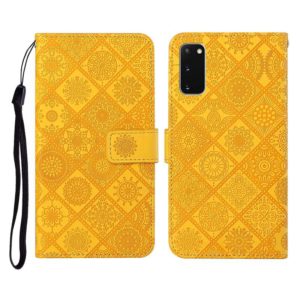 For Samsung Galaxy S20 Ethnic Style Embossed Pattern Horizontal Flip Leather Case with Holder & Card Slots & Wallet & Lanyard(Yellow) (OEM)