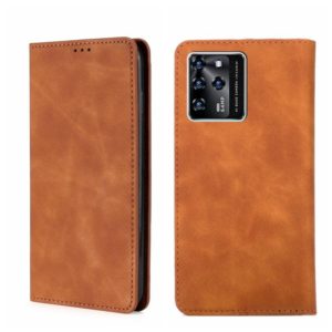 For ZTE Blade V30 Skin Feel Magnetic Flip Leather Phone Case(Light Brown) (OEM)