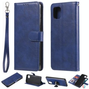 For Samsung Galaxy A81 / Note 10 Lite 2 in 1 Solid Color Detachable PU Leather Case with Card Slots & Magnetic Holder & Photo Frame & Wallet & Strap(Blue) (OEM)