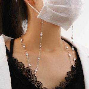 Retro Handmade Pearl Multi-Purpose Anti-Lost Hanging Lanyard Mask Glasses Chain(Silver) (OEM)