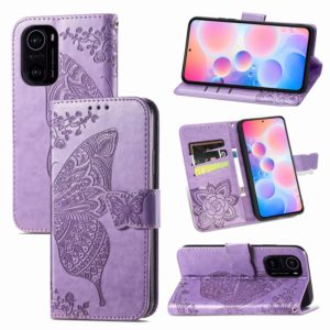 For Xiaomi Redmi K40 /K40 Pro /K40 Pro+ Butterfly Love Flowers Embossed Horizontal Flip Leather Case with Holder & Card Slots & Wallet & Lanyard(Light Purple) (OEM)