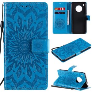 For Huawei Y9a Sun Embossing Pattern Horizontal Flip Leather Case with Card Slot & Holder & Wallet & Lanyard(Blue) (OEM)