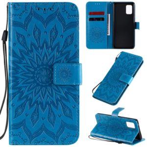 For Samsung Galaxy A71 5G Embossed Sunflower Pattern Horizontal Flip PU Leather Case with Holder & Card Slots & Wallet & Lanyard(Blue) (OEM)