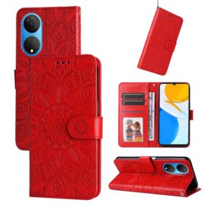 For Honor X7 / Honor Play 30 Embossed Sunflower Leather Phone Case(Red) (OEM)