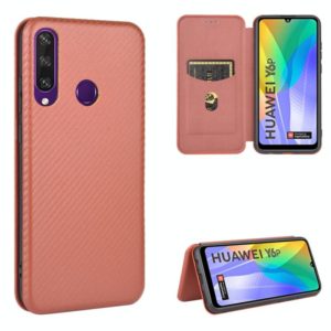 For Huawei Y6p Carbon Fiber Texture Horizontal Flip TPU + PC + PU Leather Case with Card Slot(Brown) (OEM)