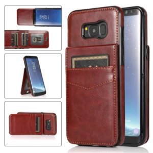 For Samsung Galaxy S8 Plus Solid Color PC + TPU Protective Case with Holder & Card Slots(Brown) (OEM)