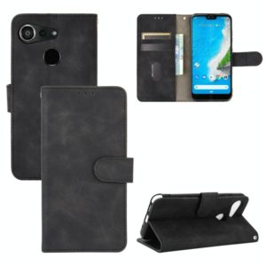 For Kyocera Android One S6 Solid Color Skin Feel Magnetic Buckle Horizontal Flip Calf Texture PU Leather Case with Holder & Card Slots & Wallet(Black) (OEM)