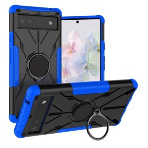For Google Pixel 6a Armor Bear Shockproof PC + TPU Phone Protective Case with Ring Holder(Blue) (OEM)