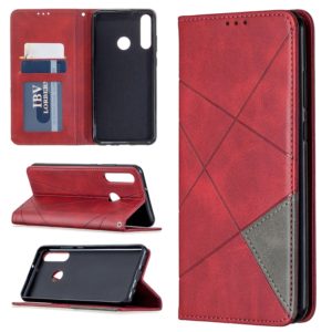 For Huawei Y6p Rhombus Texture Horizontal Flip Magnetic Leather Case with Holder & Card Slots & Wallet(Red) (OEM)