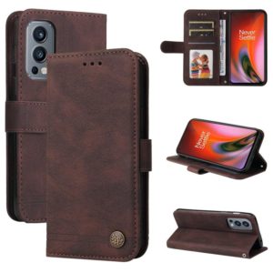 For OnePlus Nord 2 5G Skin Feel Life Tree Metal Button Horizontal Flip Leather Case with Holder & Card Slot & Wallet & Photo Frame & Strap(Brown) (OEM)