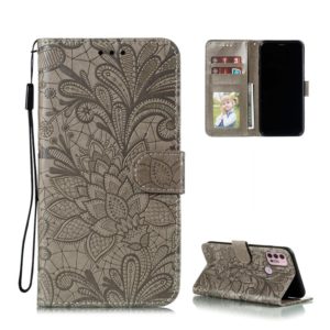 For Motorola Moto G30 Lace Flower Embossing Pattern Horizontal Flip Leather Case with Holder & Card Slots & Wallet & Photo Frame(Grey) (OEM)