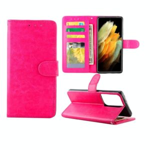 For Samsung Galaxy S21 Ultra 5G Crazy Horse Texture Leather Horizontal Flip Protective Case with Holder & Card Slots & Wallet & Photo Frame(Rose Red) (OEM)