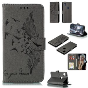 Feather Pattern Litchi Texture Horizontal Flip Leather Case with Wallet & Holder & Card Slots For Motorola Moto E6(Gray) (OEM)