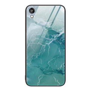 For Honor Play 3e Marble Pattern Glass Protective Phone Case(Green Ocean) (OEM)