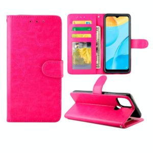 For OPPO A15 Crazy Horse Texture Leather Horizontal Flip Protective Case with Holder & Card Slots & Wallet & Photo Frame(Rose Red) (OEM)