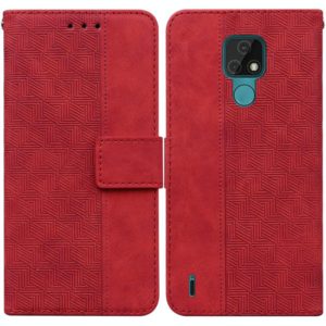 For Motorola Moto E7 Geometric Embossed Leather Phone Case(Red) (OEM)