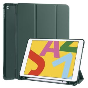 For iPad 10.2 2021 / 2020 / 2019 3-folding Horizontal Flip PU Leather + Shockproof TPU Case with Holder & Pen Slot(Pine Green) (OEM)
