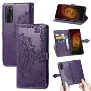 For ZTE Axon 20 5G Mandala Flower Embossed Horizontal Flip Leather Case with Holder & Three Card Slots & Wallet & Lanyard(Purple) (OEM)