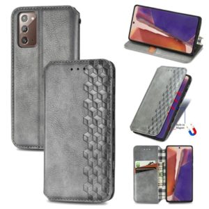 For Samsung Galaxy Note20 Ultra Cubic Grid Pressed Horizontal Flip Magnetic PU Leather Case with Holder & Card Slots & Wallet(Grey) (OEM)
