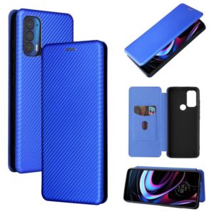 For Motorola Edge (2021) Carbon Fiber Texture Horizontal Flip TPU + PC + PU Leather Case with Card Slot(Blue) (OEM)