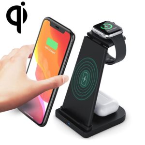 HQ-UD21 3 in 1 Folding Mobile Phone Watch Multi-Function Charging Stand Wireless Charger for iPhones & Apple Watch & Airpods (Black) (OEM)