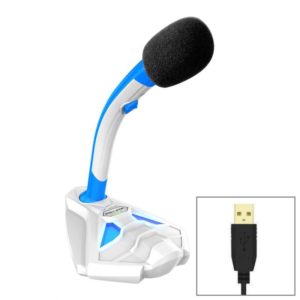 K1 Desktop Omnidirectional USB Wired Mic Condenser Microphone with Phone Holder, Compatible with PC / Mac for Live Broadcast, Show, KTV, etc(White + Blue) (OEM)