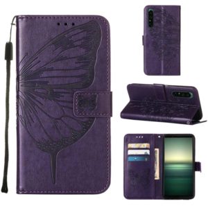 For Sony Xperia 1 IV Embossed Butterfly Leather Phone Case(Dark Purple) (OEM)