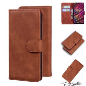 For UMIDIGI F1 Skin Feel Pure Color Flip Leather Phone Case(Brown) (OEM)