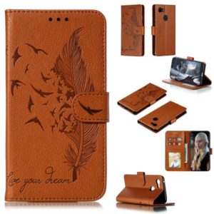 Feather Pattern Litchi Texture Horizontal Flip Leather Case with Wallet & Holder & Card Slots For Google Pixel 3(Brown) (OEM)