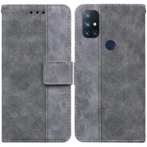 For OnePlus Nord N10 5G Geometric Embossed Leather Phone Case(Grey) (OEM)
