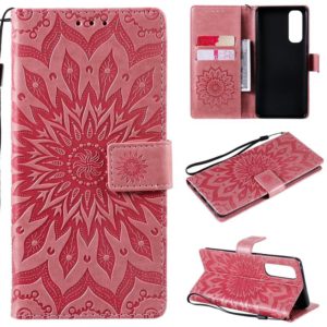 For OPPO Reno4 Pro 4G Sun Embossing Pattern Horizontal Flip Leather Case with Card Slot & Holder & Wallet & Lanyard(Pink) (OEM)