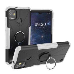 For Tecno Pop 5P Armor Bear Shockproof PC + TPU Phone Case with Ring Holder(White) (OEM)