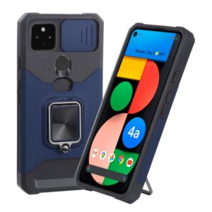 For Google Pixel 5a 5G Sliding Camera Cover Design PC + TPU Shockproof Case with Ring Holder & Card Slot(Blue) (OEM)