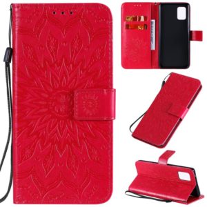 For Samsung Galaxy A71 5G Embossed Sunflower Pattern Horizontal Flip PU Leather Case with Holder & Card Slots & Wallet & Lanyard(Red) (OEM)