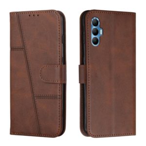 For Tecno Spark 8P Stitching Calf Texture Buckle Leather Phone Case(Brown) (OEM)