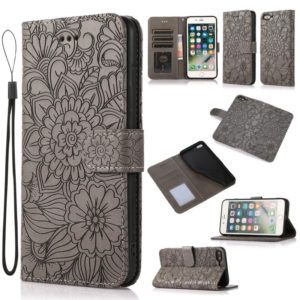 Skin Feel Embossed Sunflower Horizontal Flip Leather Case with Holder & Card Slots & Wallet & Lanyard For iPhone 7 Plus / 8 Plus(Gray) (OEM)
