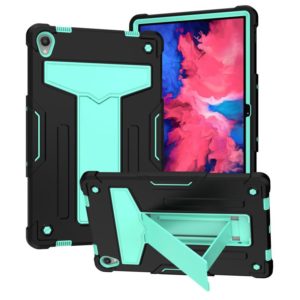 For Lenovo Tab P11 (Tab-J606F) T-shaped Bracket Contrast Color Shockproof PC + Silicone Flat Protective Case(Black + Mint Green) (OEM)