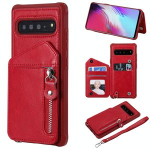 For Galaxy S10 5G Dual Buckles Zipper Shockproof Back Cover Protective Case with Holder & Card Slots & Wallet & Lanyard & Photos Frames(Red) (OEM)