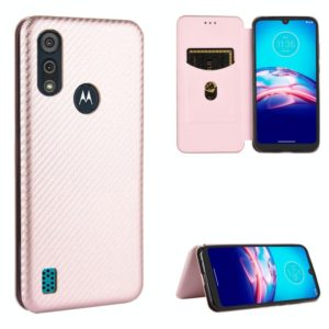 For Motorola Moto E6s (2020) Carbon Fiber Texture Horizontal Flip TPU + PC + PU Leather Case with Rope & Card Slot(Pink) (OEM)