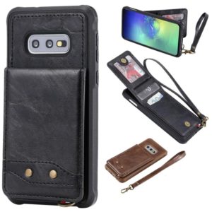 For Galaxy S10e Vertical Flip Shockproof Leather Protective Case with Short Rope, Support Card Slots & Bracket & Photo Holder & Wallet Function(Black) (OEM)